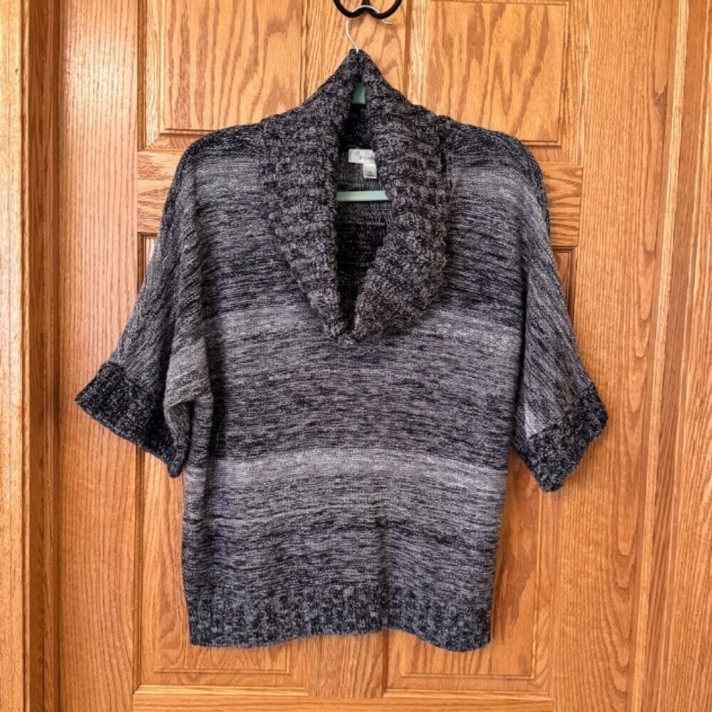 dressbarn Sweater Poncho Top Womens XL Gray Black Space Dye Cowl Neck Knit